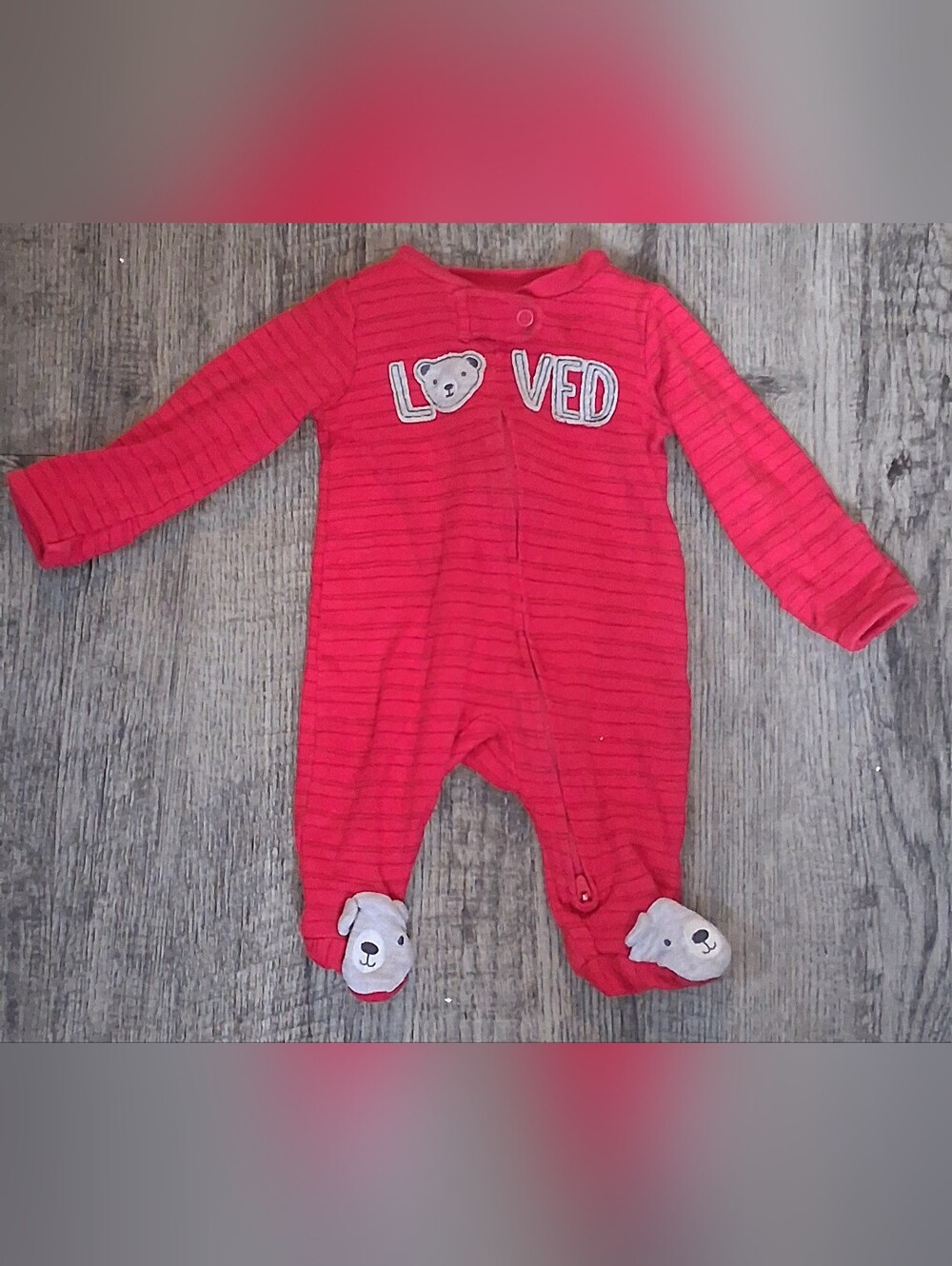 Loved Red Baby One-Piece Footed Sleeper